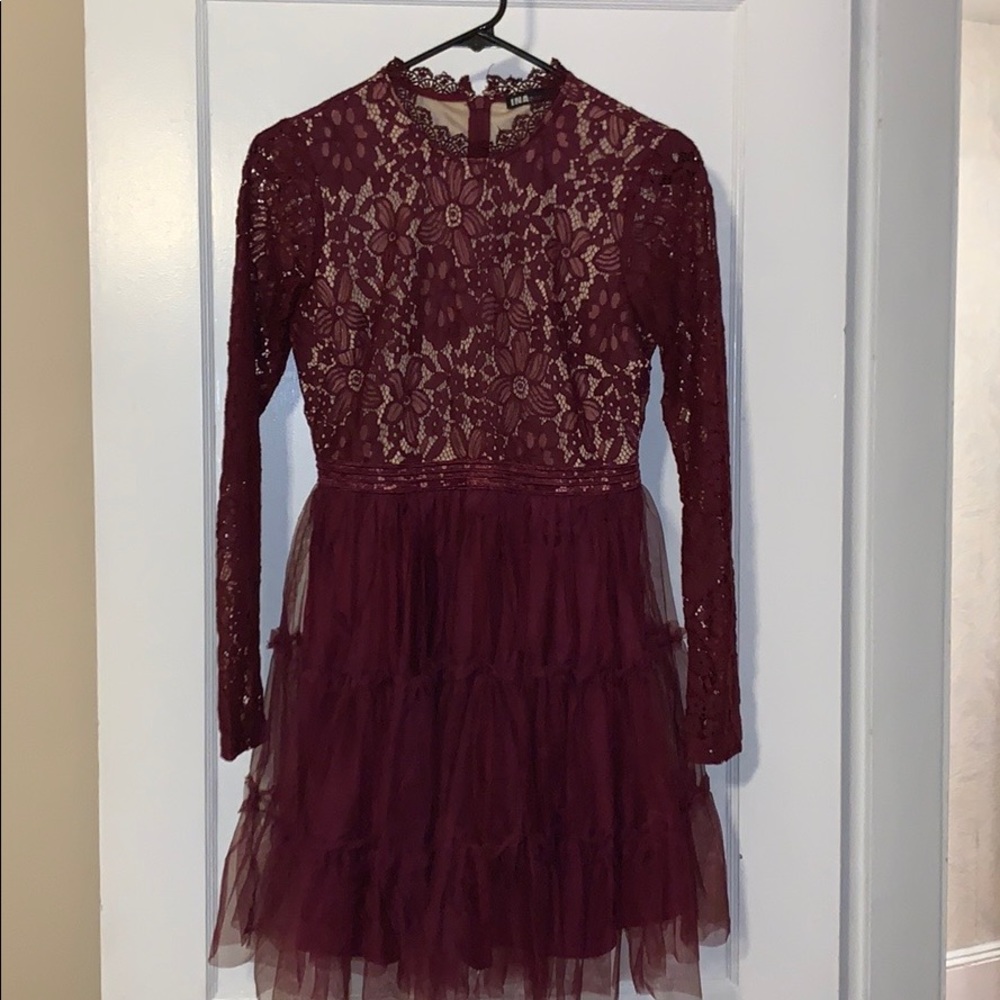 Vici Lace Tulle Dress- Wine Colored